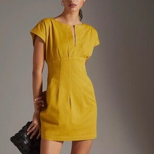 Womens Maeve Anthropologie Mustard Yellow Corset Shift Mini Dress Size‎ 4 Chic